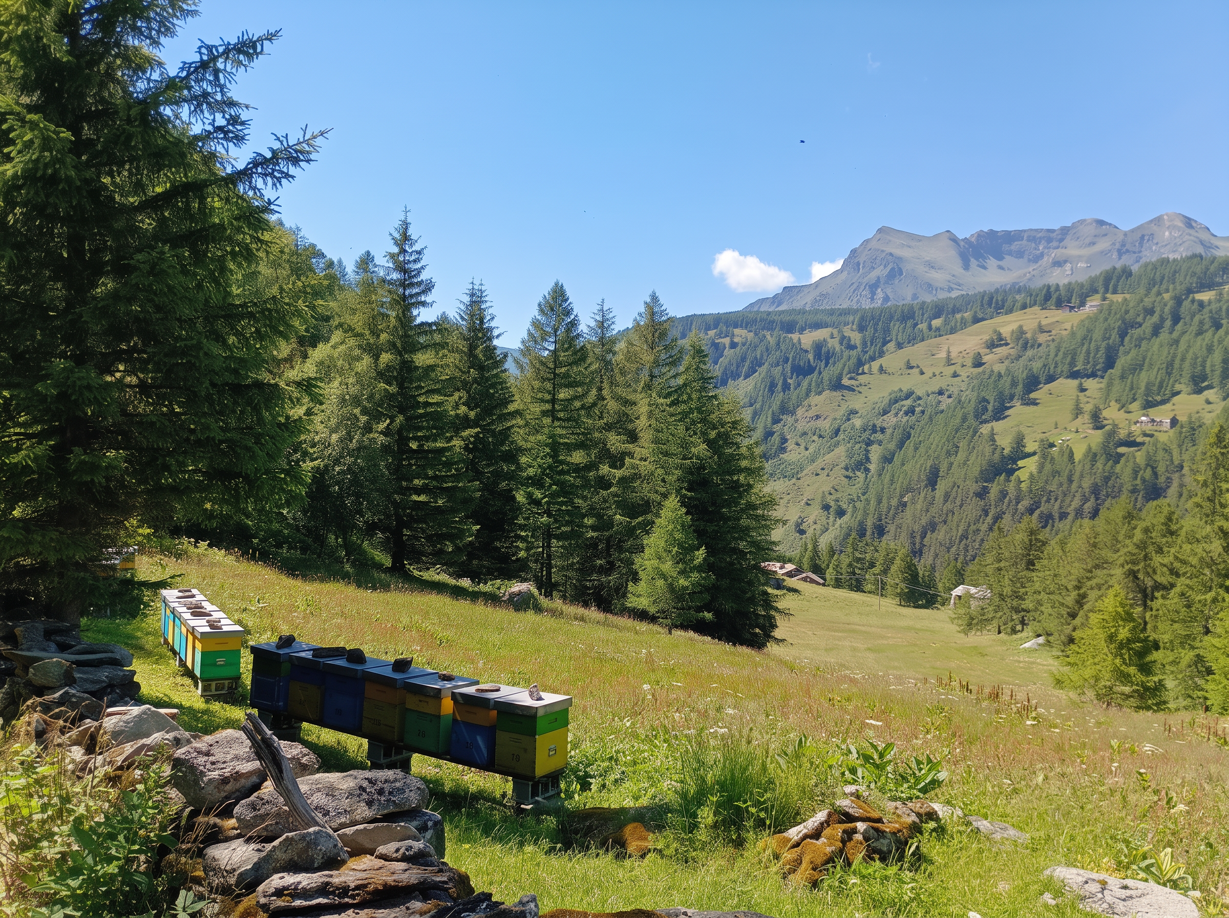 Arnie in alpeggio tra i larici delle Alpi